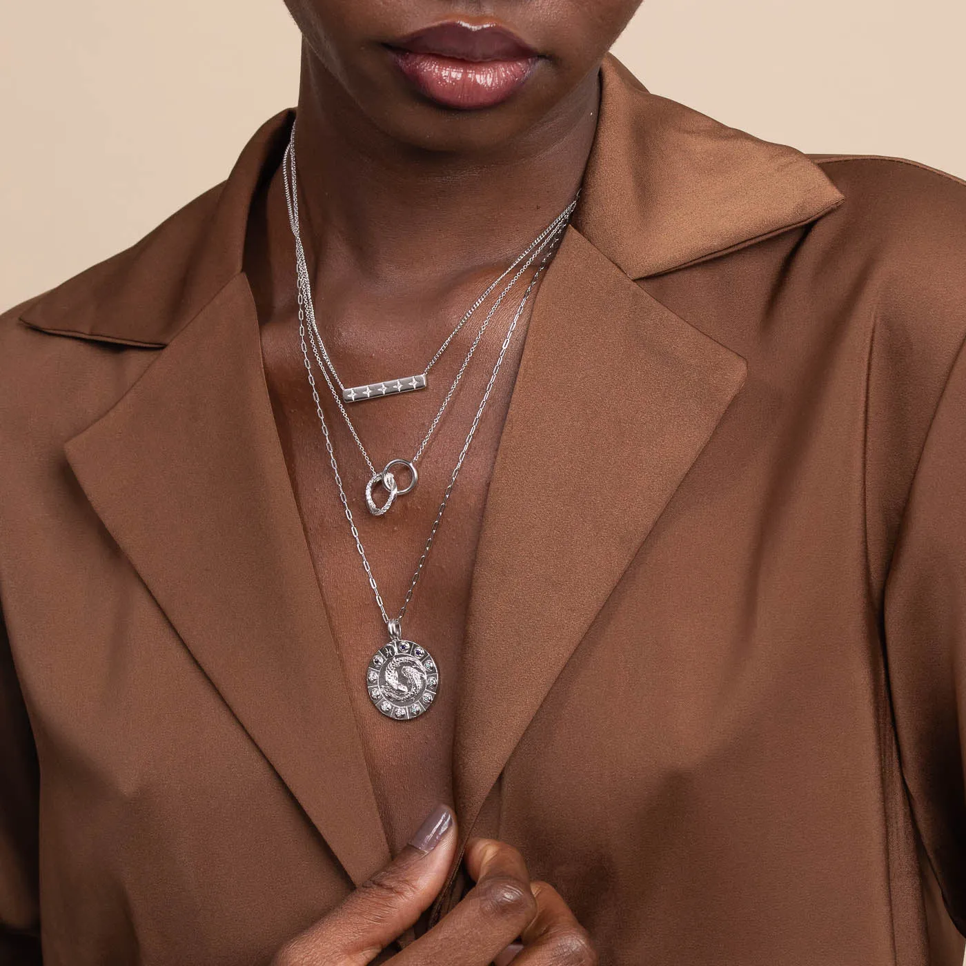 Pisces Bold Zodiac Pendant Necklace in Silver