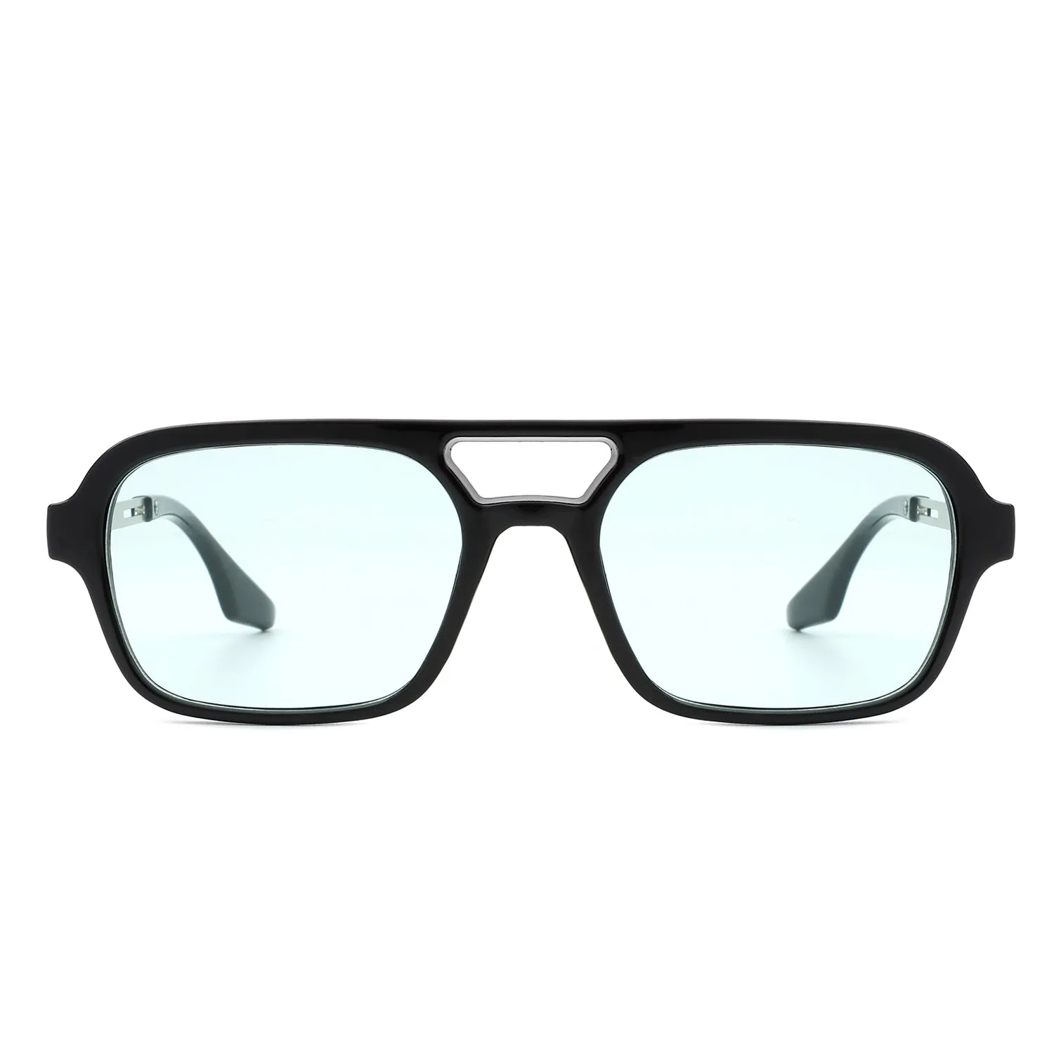 Plastic Aviator Sunglasses in Black with Green Lenses
