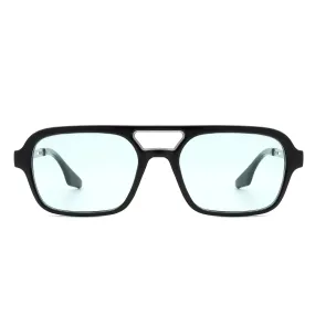 Plastic Aviator Sunglasses in Black with Green Lenses