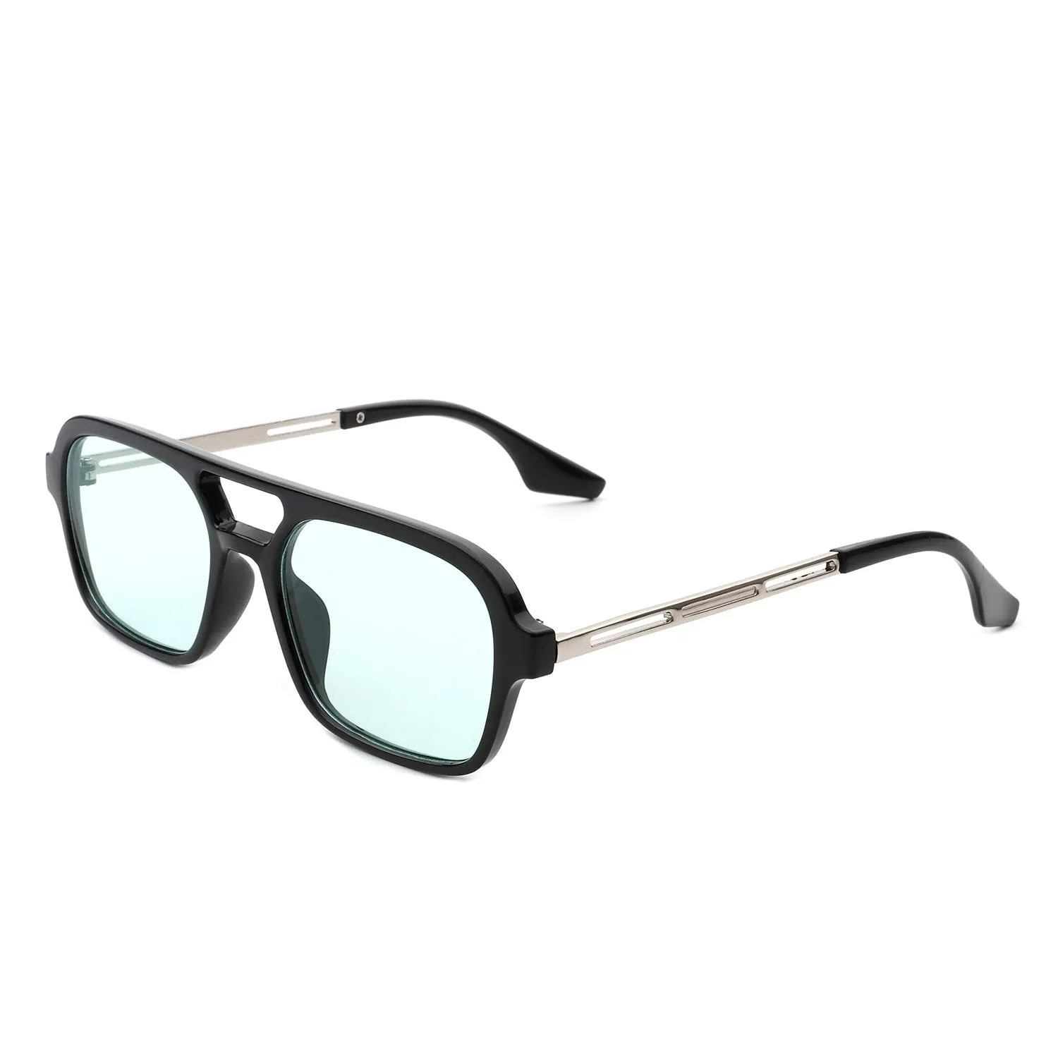 Plastic Aviator Sunglasses in Black with Green Lenses