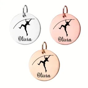 Pole Vault Charm, Personalized Engraved Stainless Steel Pole Vault Name Charm, DIY, Pole Vault Gift for Pole Vault Players, Pole Vault Jewelry