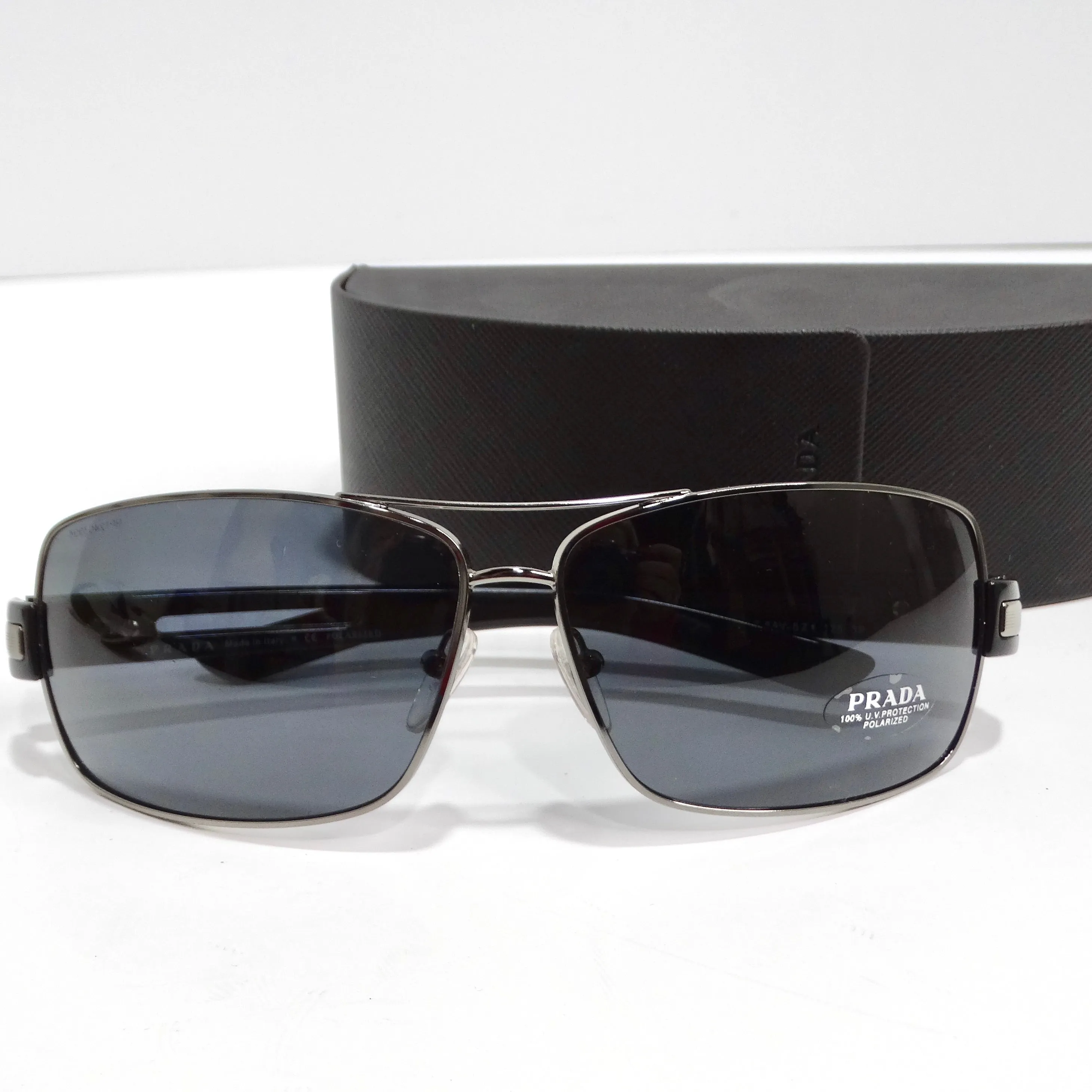 Prada 1990s Black Silver Tone Aviator Sunglasses
