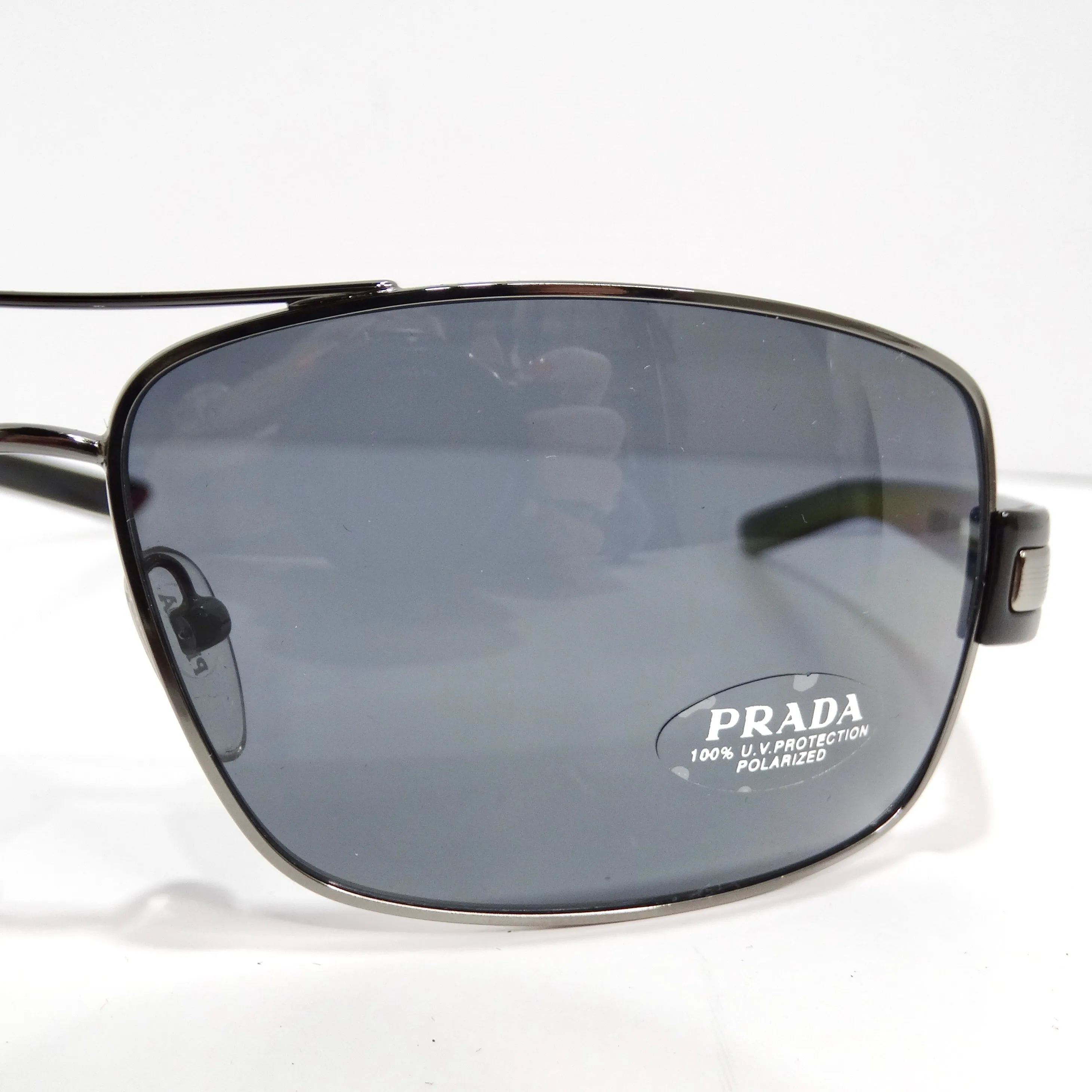 Prada 1990s Black Silver Tone Aviator Sunglasses