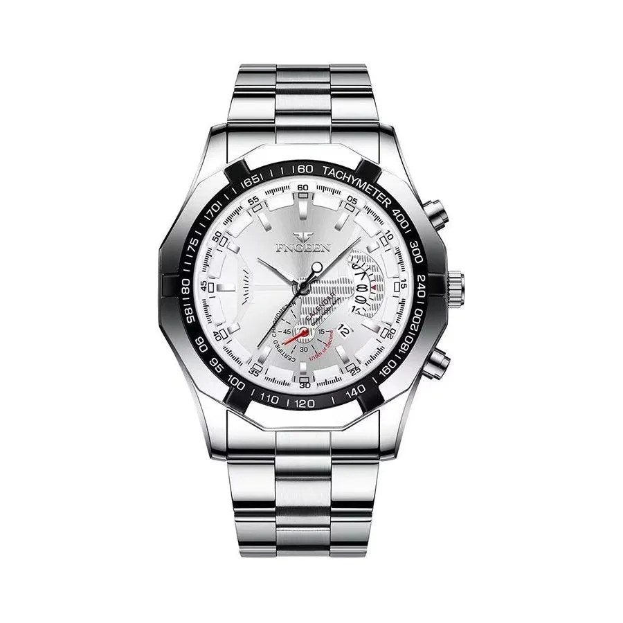 PrecisionMaster Stainless Steel Quartz Calendar Watch