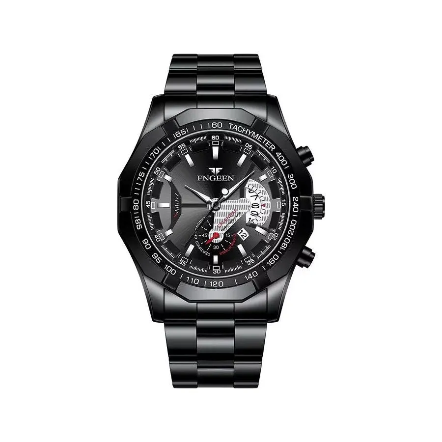 PrecisionMaster Stainless Steel Quartz Calendar Watch