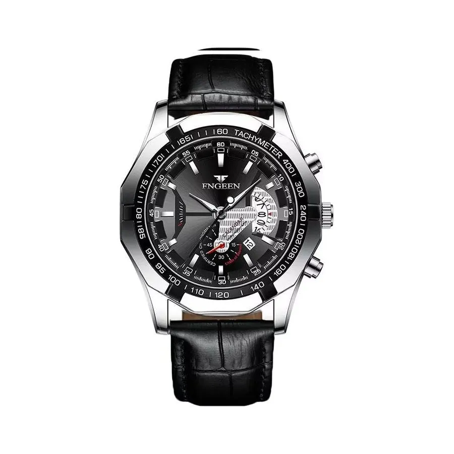 PrecisionMaster Stainless Steel Quartz Calendar Watch