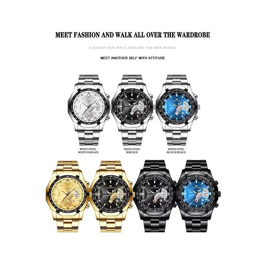 PrecisionMaster Stainless Steel Quartz Calendar Watch