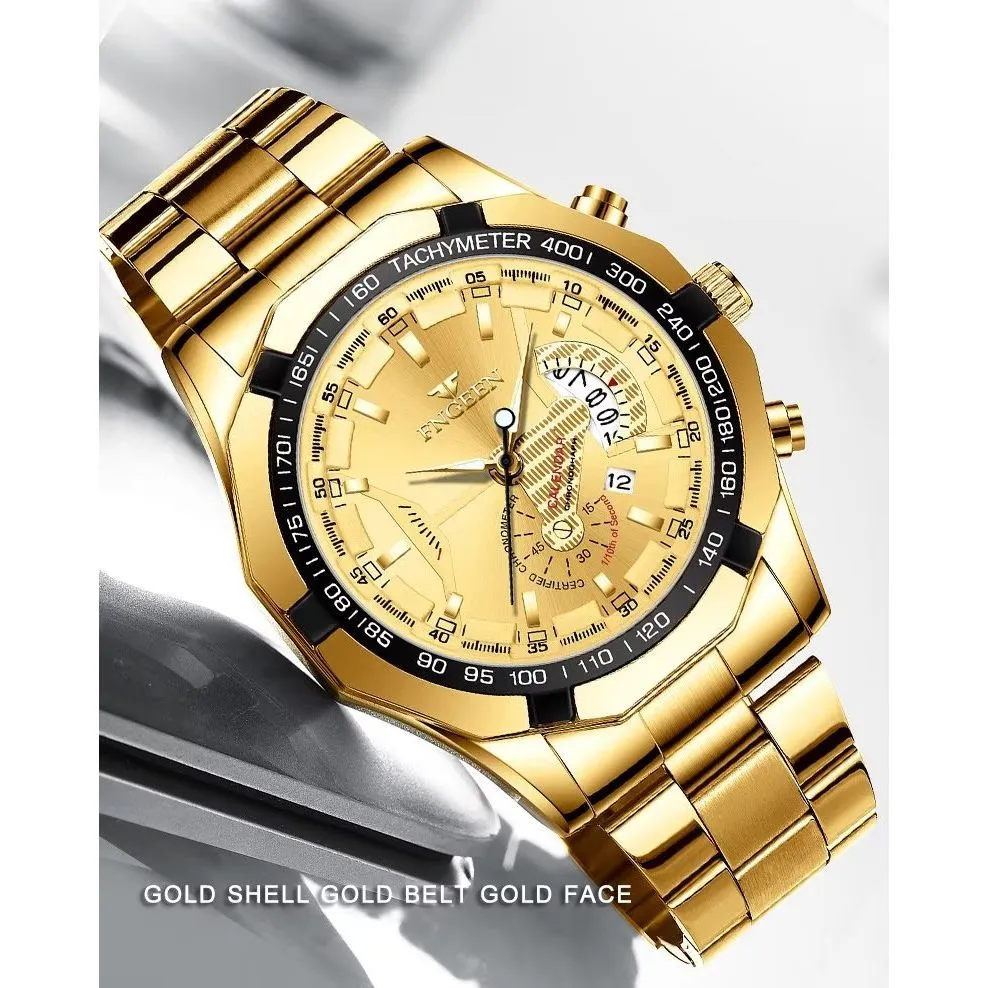 PrecisionMaster Stainless Steel Quartz Calendar Watch