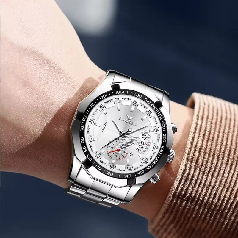 PrecisionMaster Stainless Steel Quartz Calendar Watch
