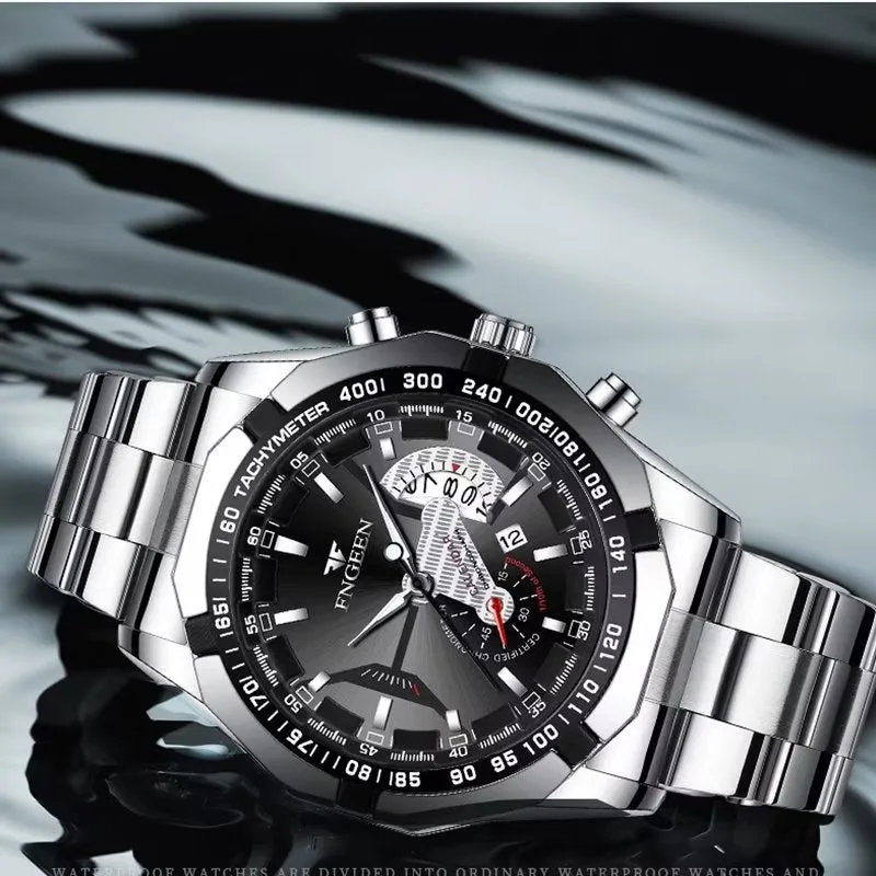 PrecisionMaster Stainless Steel Quartz Calendar Watch