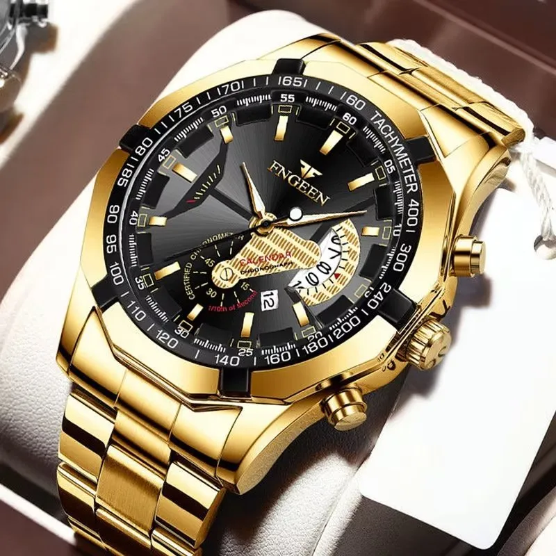 PrecisionMaster Stainless Steel Quartz Calendar Watch