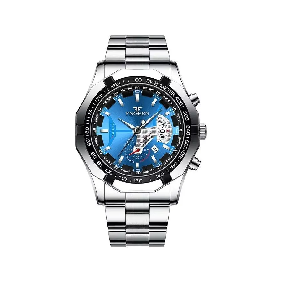 PrecisionMaster Stainless Steel Quartz Calendar Watch