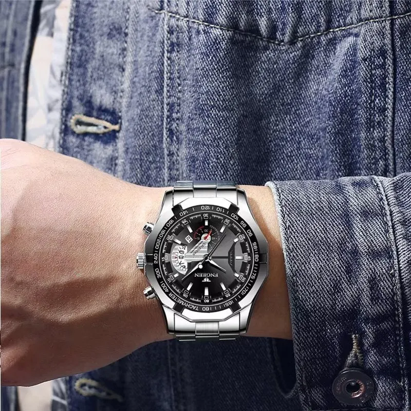 PrecisionMaster Stainless Steel Quartz Calendar Watch