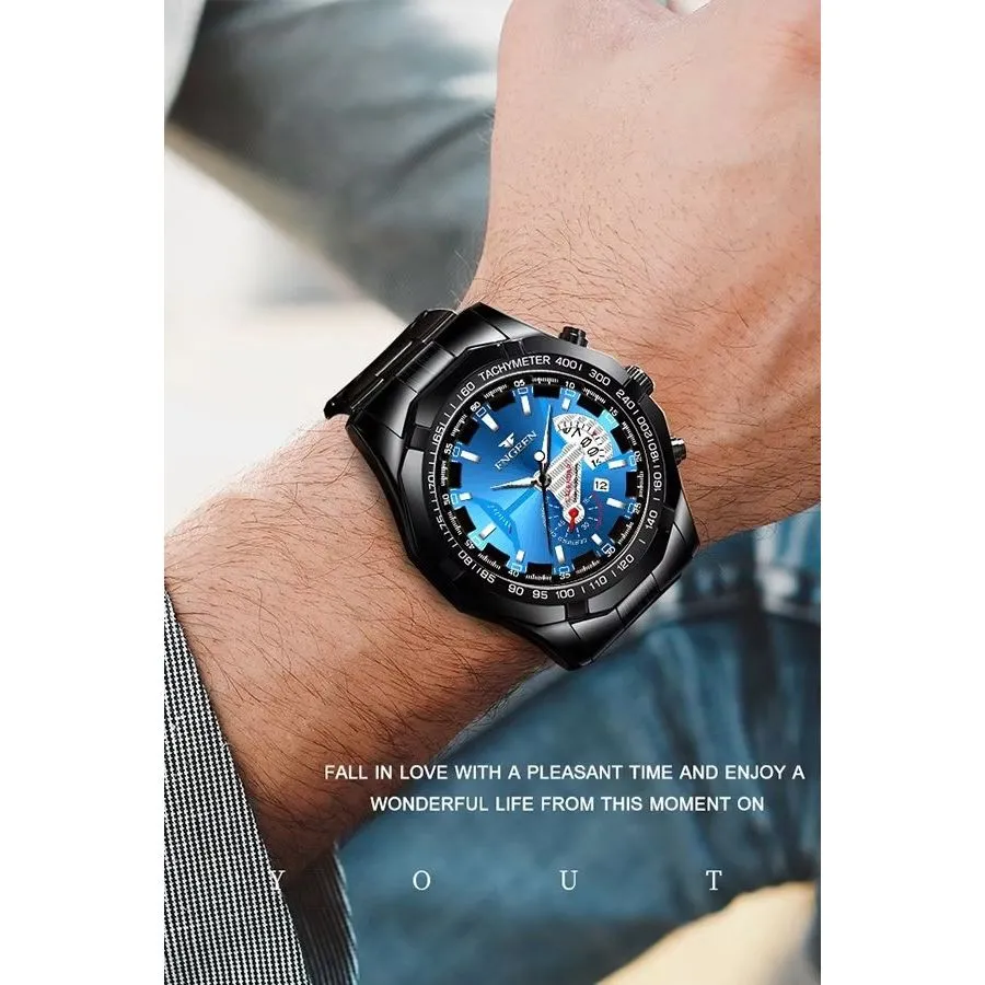PrecisionMaster Stainless Steel Quartz Calendar Watch