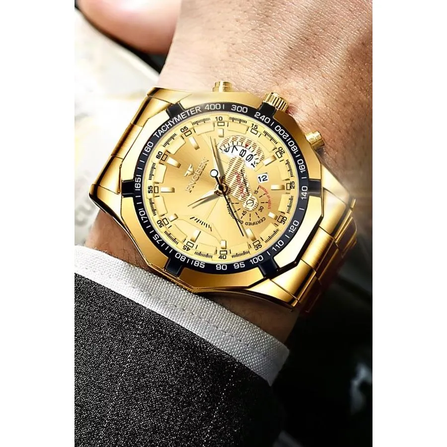 PrecisionMaster Stainless Steel Quartz Calendar Watch