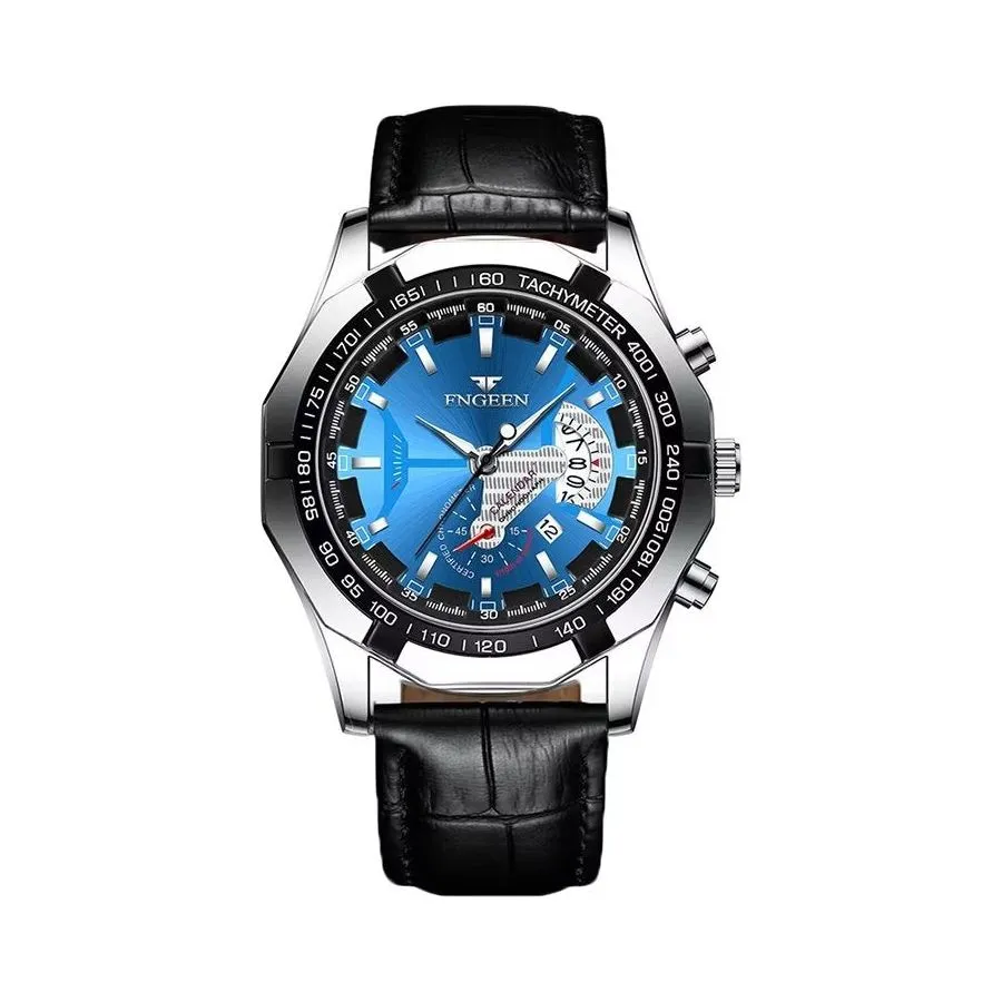 PrecisionMaster Stainless Steel Quartz Calendar Watch