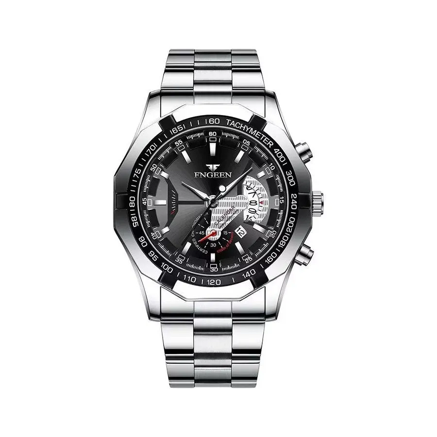PrecisionMaster Stainless Steel Quartz Calendar Watch