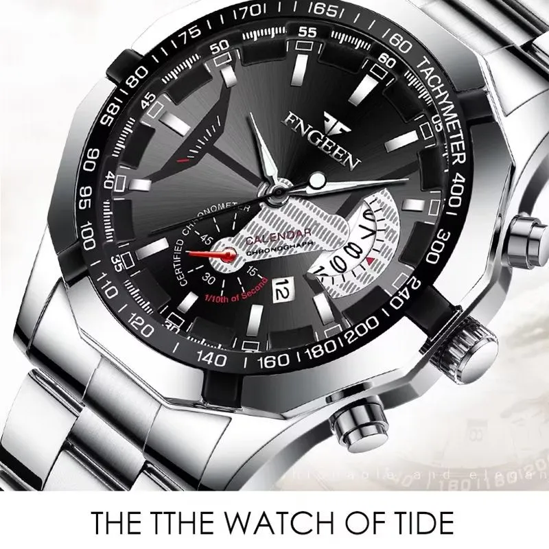 PrecisionMaster Stainless Steel Quartz Calendar Watch