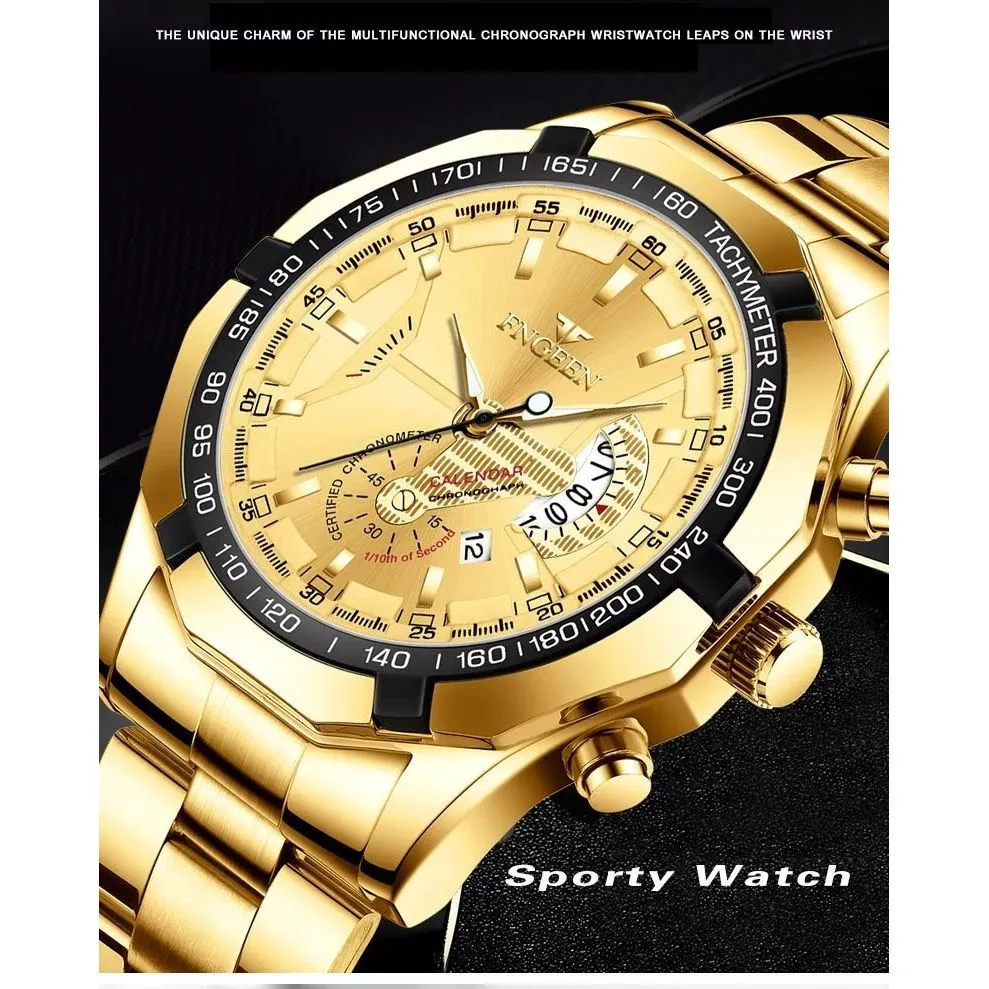 PrecisionMaster Stainless Steel Quartz Calendar Watch