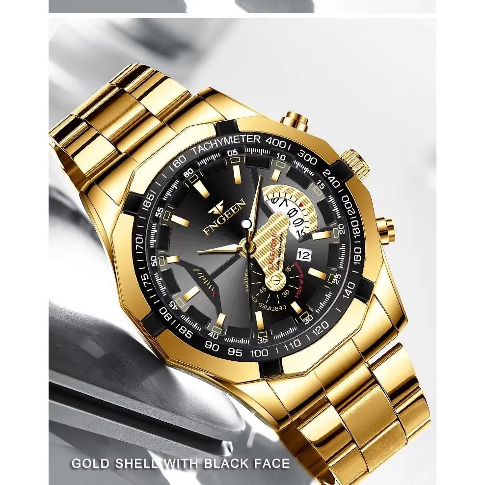 PrecisionMaster Stainless Steel Quartz Calendar Watch