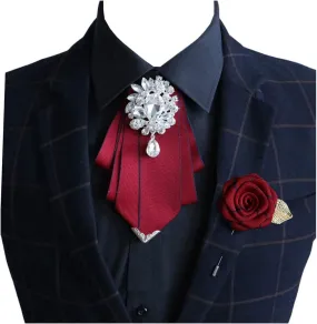 Pretied Bow Tie Brooch for Men Set Silk Vintage Crystal Bowties Men