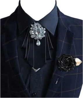 Pretied Bow Tie Brooch for Men Set Silk Vintage Crystal Bowties Men