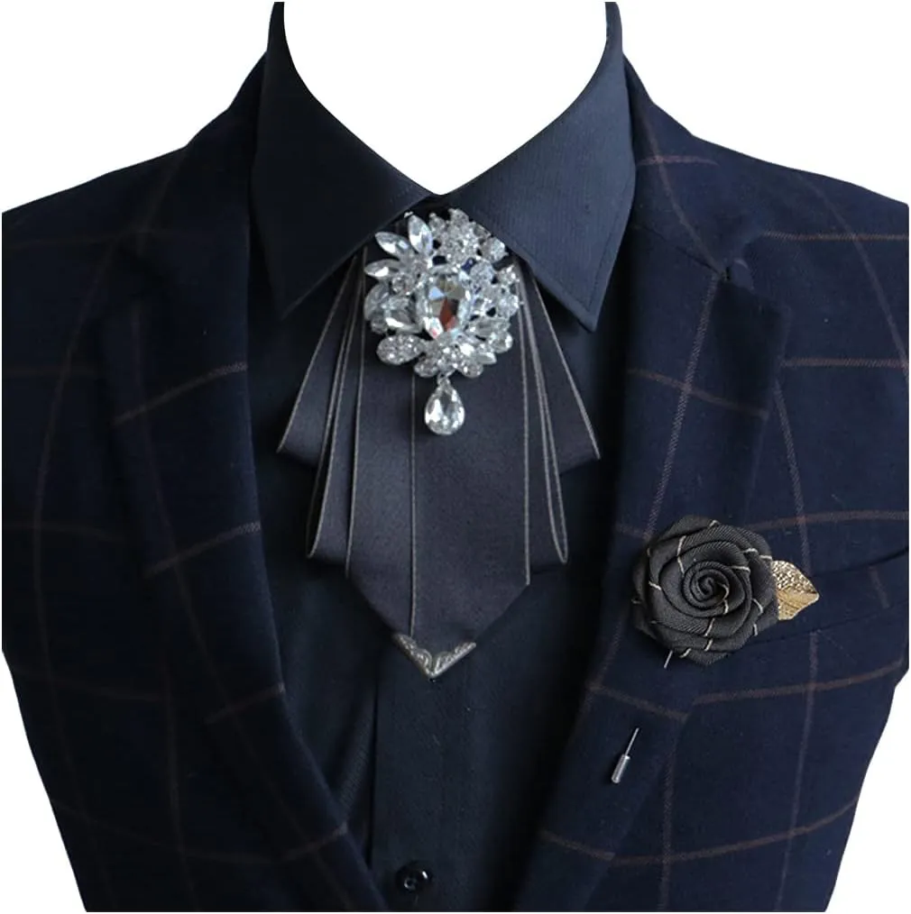 Pretied Bow Tie Brooch for Men Set Silk Vintage Crystal Bowties Men