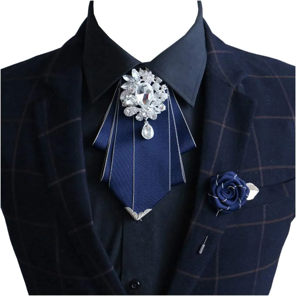 Pretied Bow Tie Brooch for Men Set Silk Vintage Crystal Bowties Men