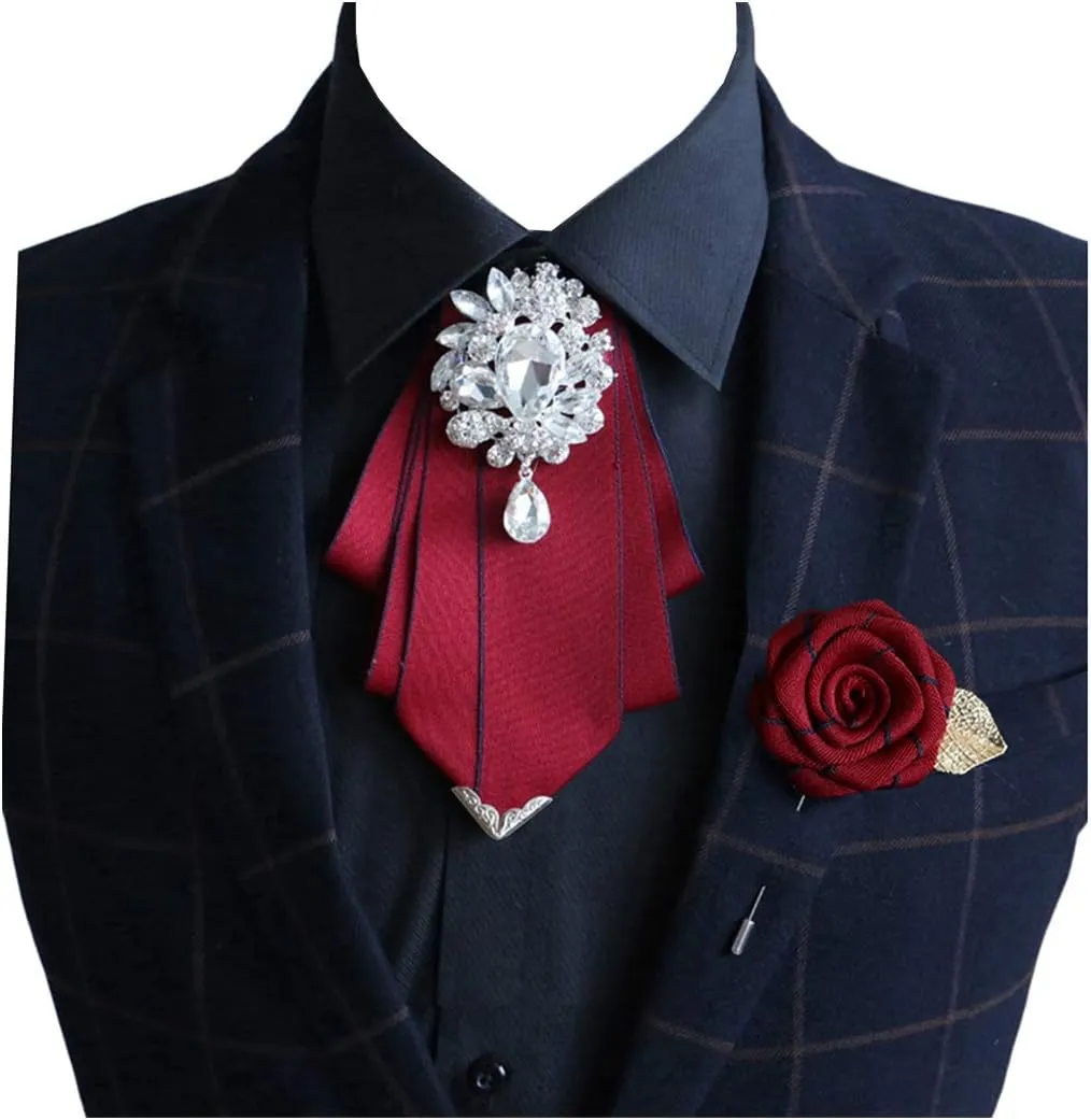 Pretied Bow Tie Brooch for Men Set Silk Vintage Crystal Bowties Men