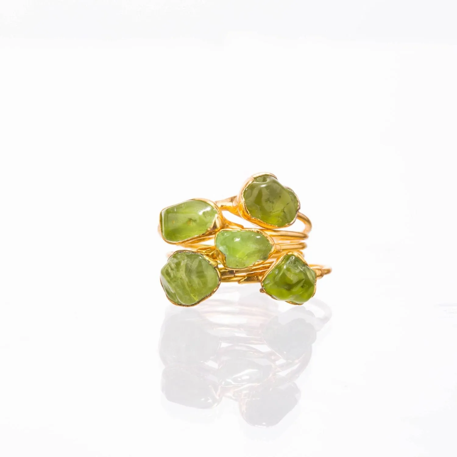 Raw Peridot Ring in Rose Gold