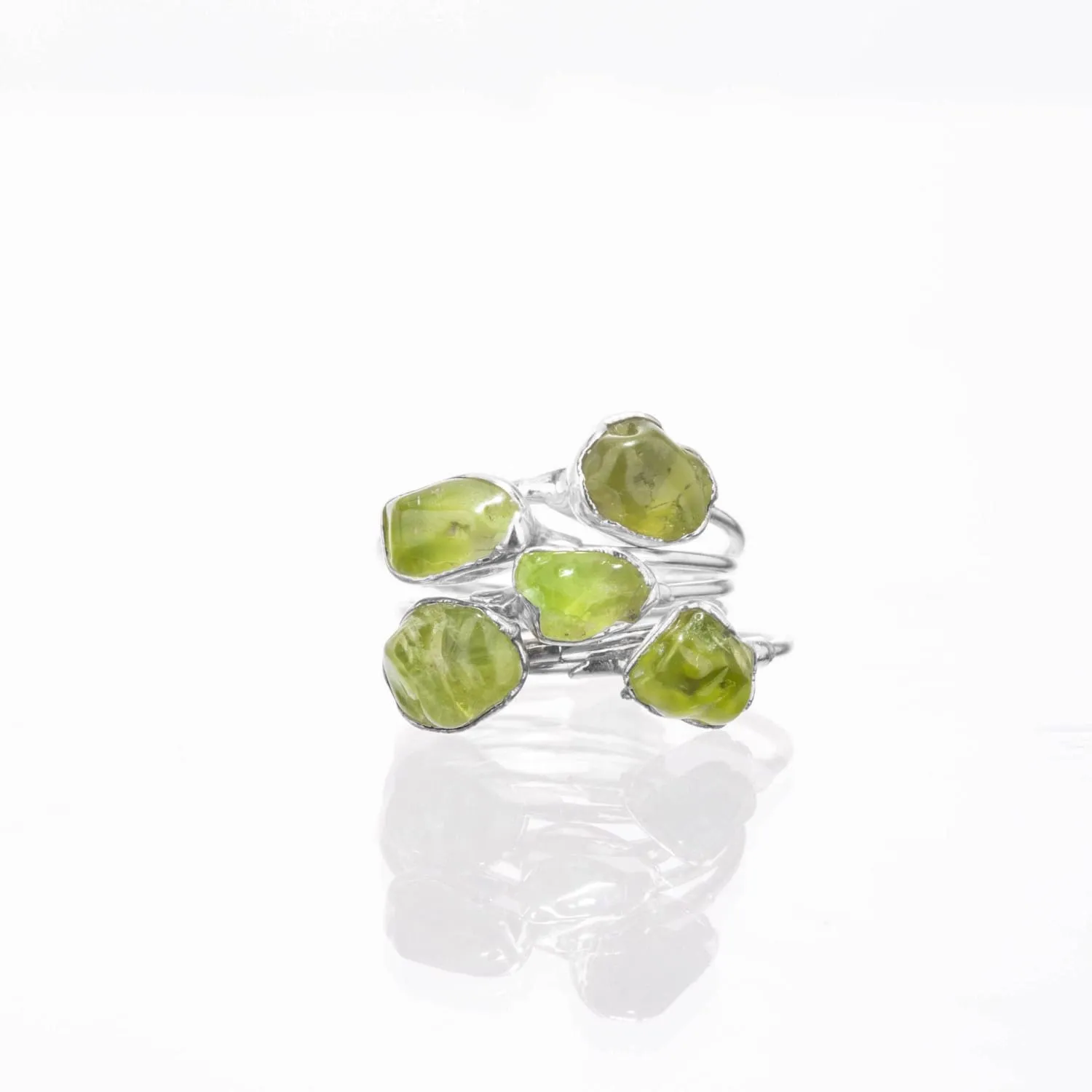 Raw Peridot Ring in Rose Gold