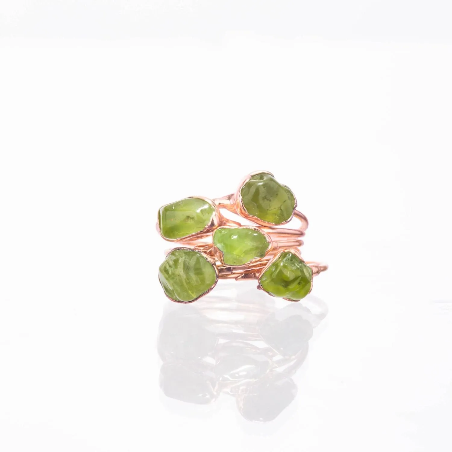 Raw Peridot Ring in Rose Gold