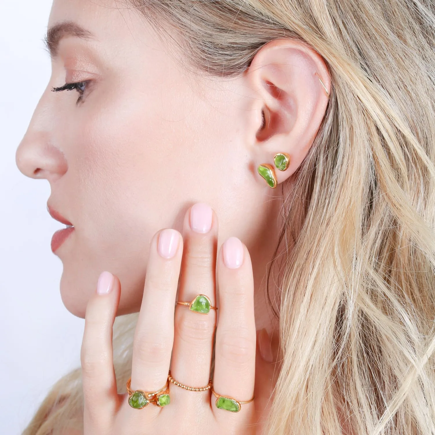 Raw Peridot Ring in Rose Gold