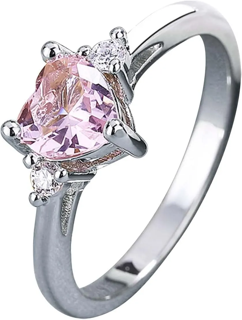 Rings for Women Rose Gold Non Tarnish Trendy Dainty Gold Rings 925 Sterling Silver Brilliant Heart Cubic Zirconia Rings Dainty Cubic Zirconia Crystal Simple Rings