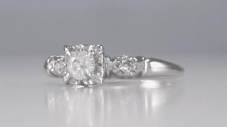 Rosalie Retro Moderne Illusion Vintage Diamond Engagement Ring in 14 Karat White Gold