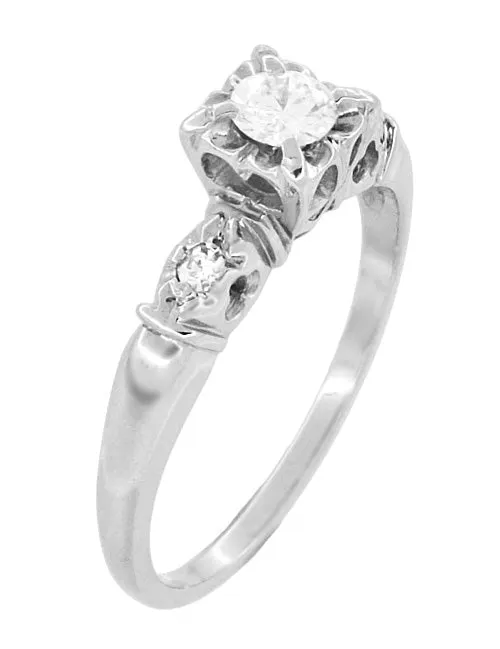 Rosalie Retro Moderne Illusion Vintage Diamond Engagement Ring in 14 Karat White Gold