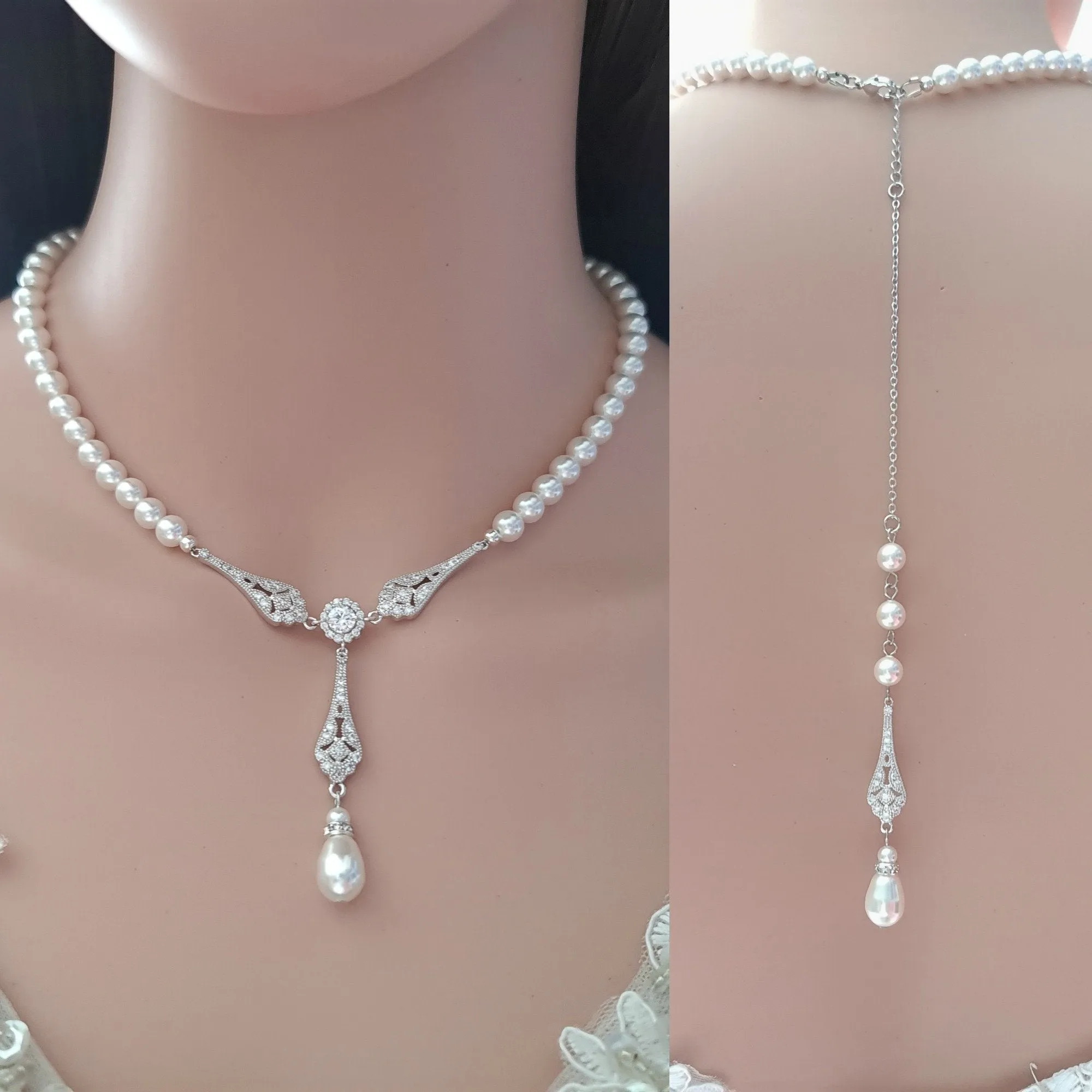 Rose Gold and Pearl Wedding Jewelry Set-Lisa