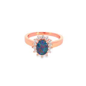 Rose Gold Plated Opal triplet 8x6mm cluster ring