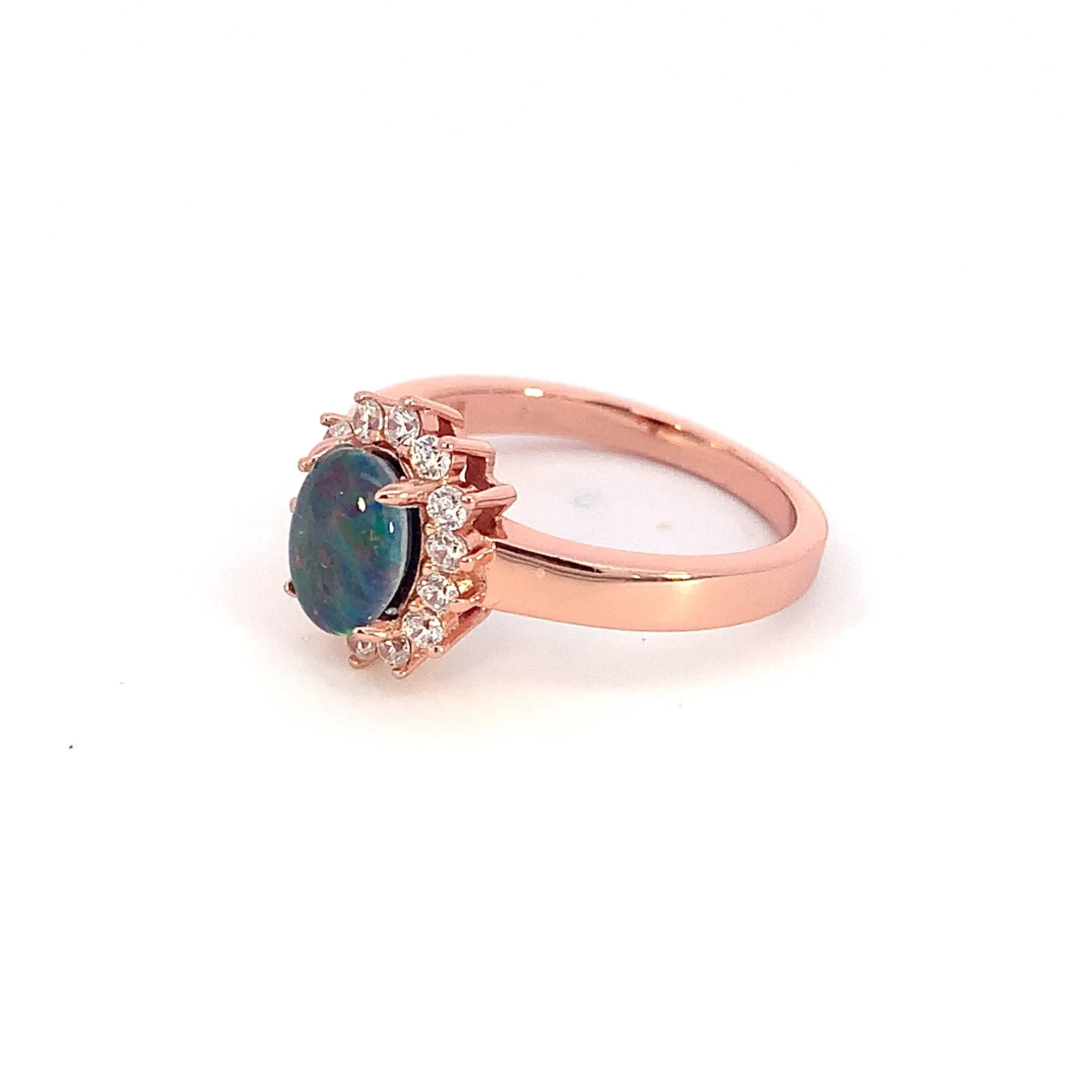 Rose Gold Plated Opal triplet 8x6mm cluster ring