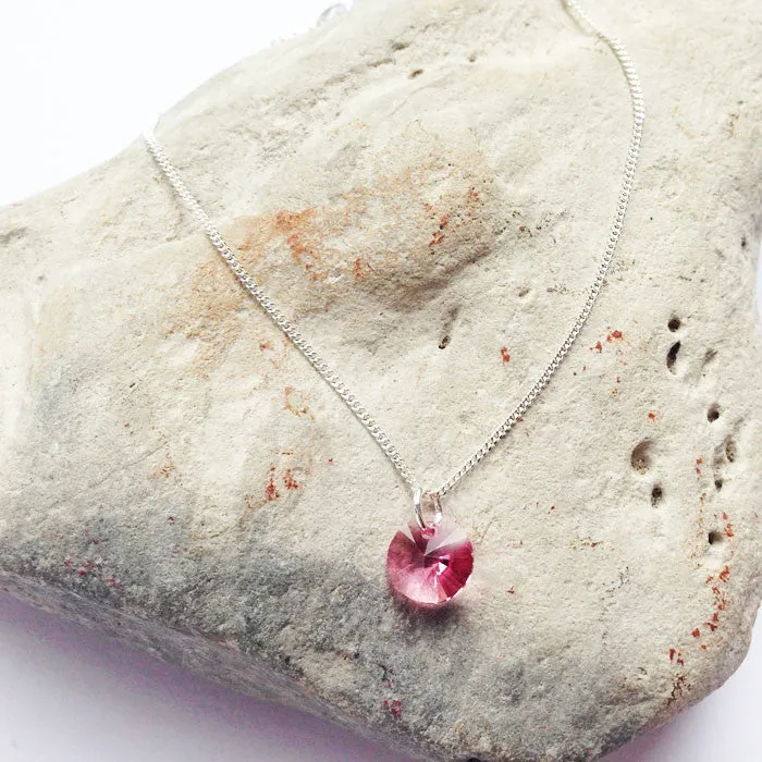 Rose Pink Crystal Xilion Silver Anklet