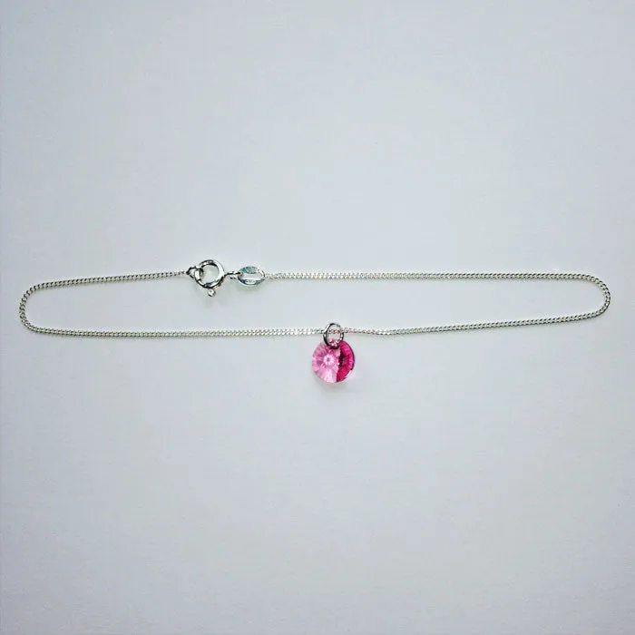 Rose Pink Crystal Xilion Silver Anklet