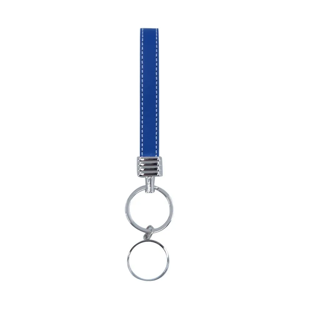Round Keyring with Leather Hand Chain - Blue