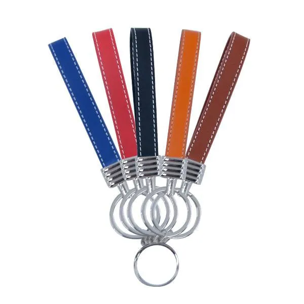 Round Keyring with Leather Hand Chain - Blue