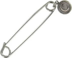 Safety Pin Brooch Silver Tone Cursive Initial Letter C End Charm Made 2" Fashion Brooch for Women Trendy Accessories for Women Stylish Additions