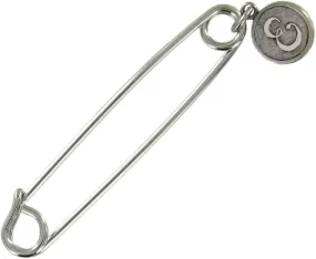 Safety Pin Brooch Silver Tone Cursive Initial Letter E End Charm Made 2" Fashion Brooch for Women Trendy Accessories for Women Stylish Additions Chic Details