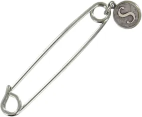 Safety Pin Brooch Silver Tone Cursive Initial Letter S End Charm Made 2" Fashion Brooch for Women Trendy Accessories for Women Stylish Additions
