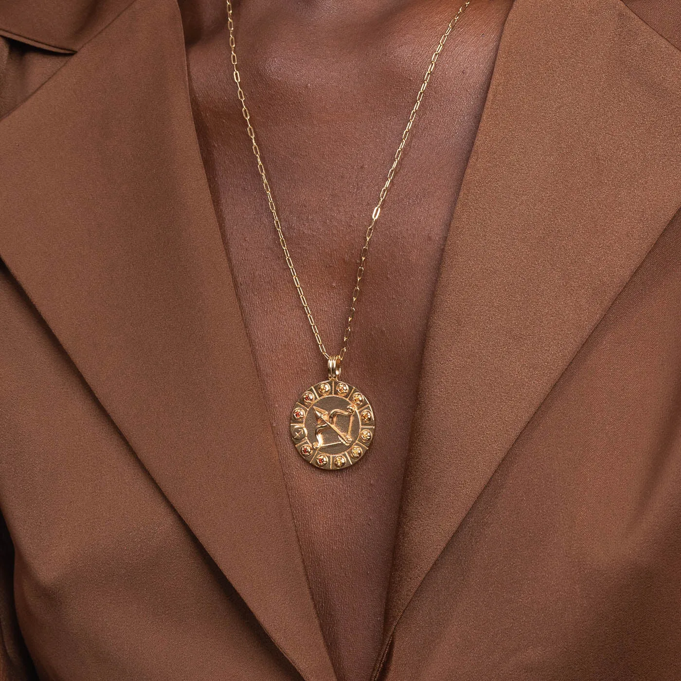 Sagittarius Bold Zodiac Pendant Necklace in Gold
