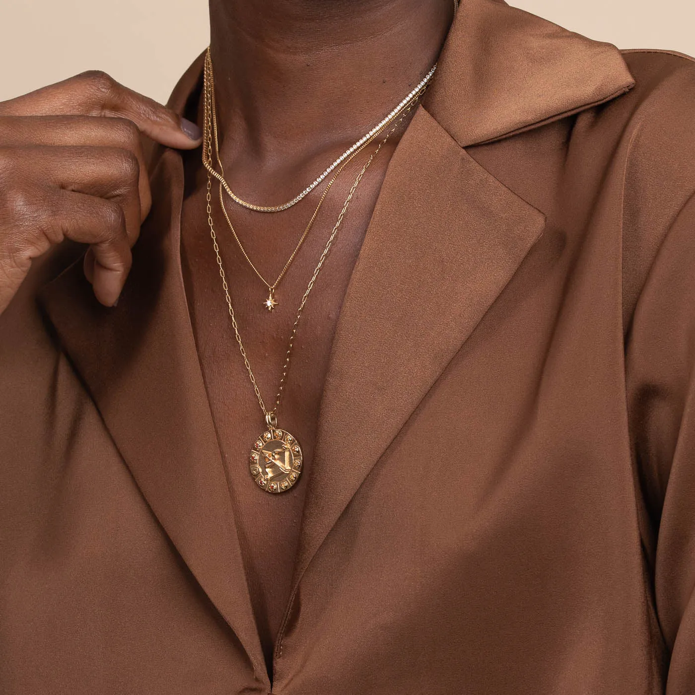 Sagittarius Bold Zodiac Pendant Necklace in Gold