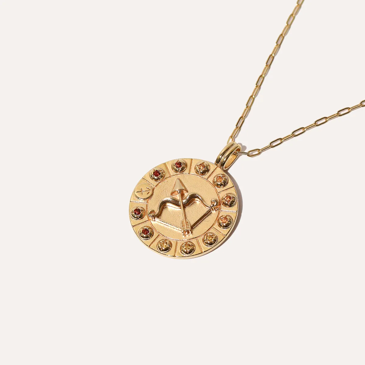 Sagittarius Bold Zodiac Pendant Necklace in Gold