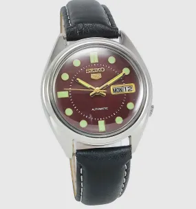 Seiko 5 Automatic-7009A Analog 17 Jewels Analog Day Date Maroon Dial Men's Mechanical Watch